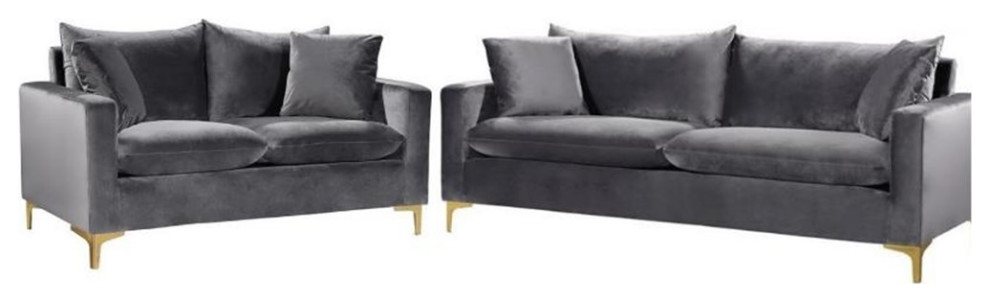 Home Square 2 Piece Set with Contemporary Velvet Loveseat and Sofa in Gray   Living Room Furniture Sets   by Homesquare  Houzz