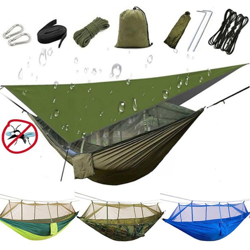 Camping Waterproof Canopy Hammock Set Camouflage Mosquito Net Camping Hiking Travel Outdoor Tent Shade G4c4