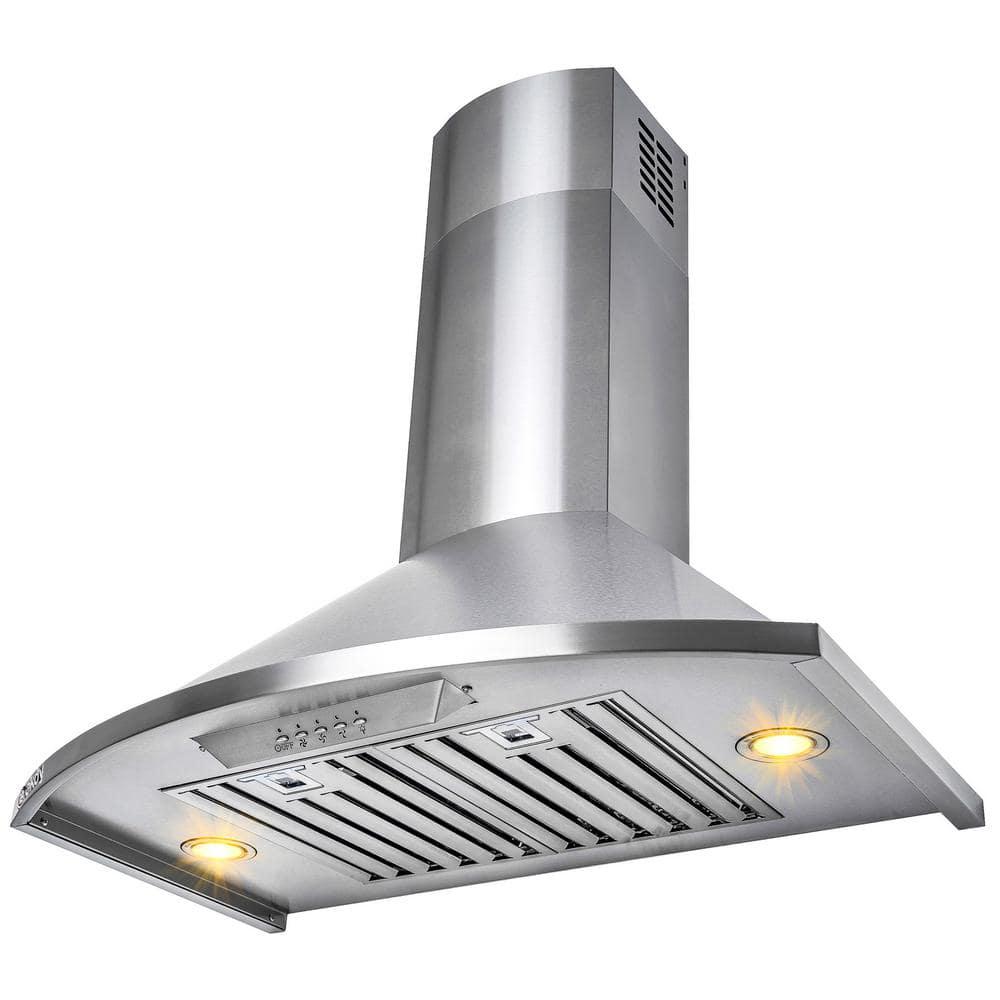 AKDY 30 in Convertible Kitchen Wall Mount Range Hood with Lights in Brushed Stainless Steel