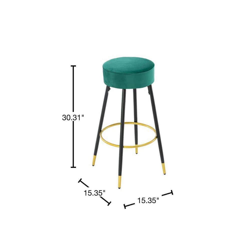 Tidoin 30.11 in. Green Metal Frame Low Back Bar Stool with Velvet Seat OFC-YDW6-774