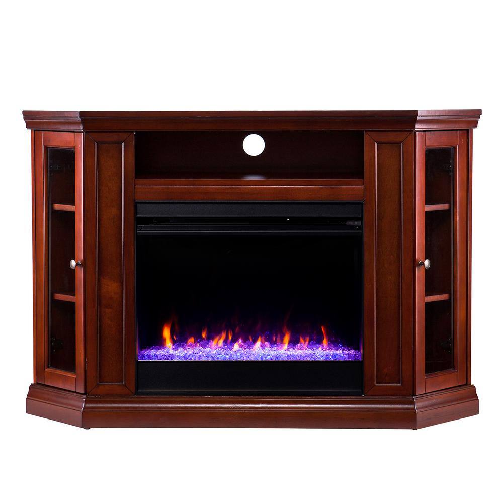 Southern Enterprises Denton Color Changing 48 in. Convertible Electric Fireplace TV Stand in Brown Mahogany HD013848