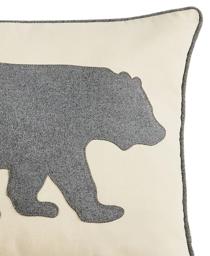 Eddie Bauer Bear Applique Grey Felt Breakfast Pillow