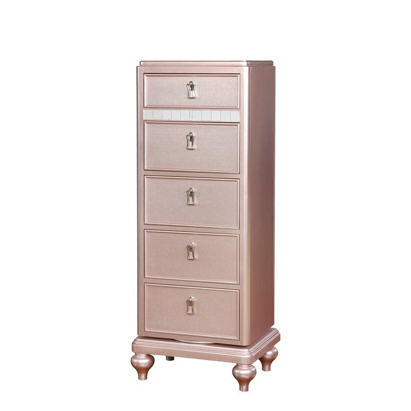 Furniture of America Appell Wood Swivel Chest with Accent Trim in Rose Gold