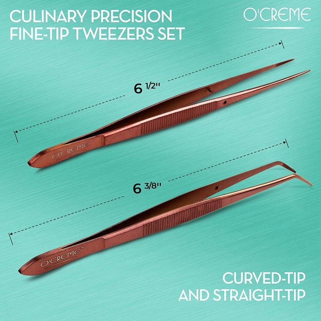 O x27 creme Rose Gold Stainless Steel Precision Kitchen Culinary Fine tip Tweezer Tongs Rose Gold