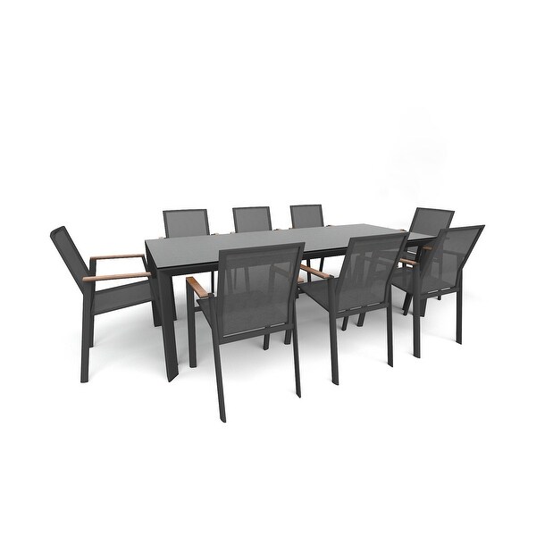 Laco Dark Grey 9Piece Aluminum Outdoor Dining Set with Sling Set in Smoke Grey