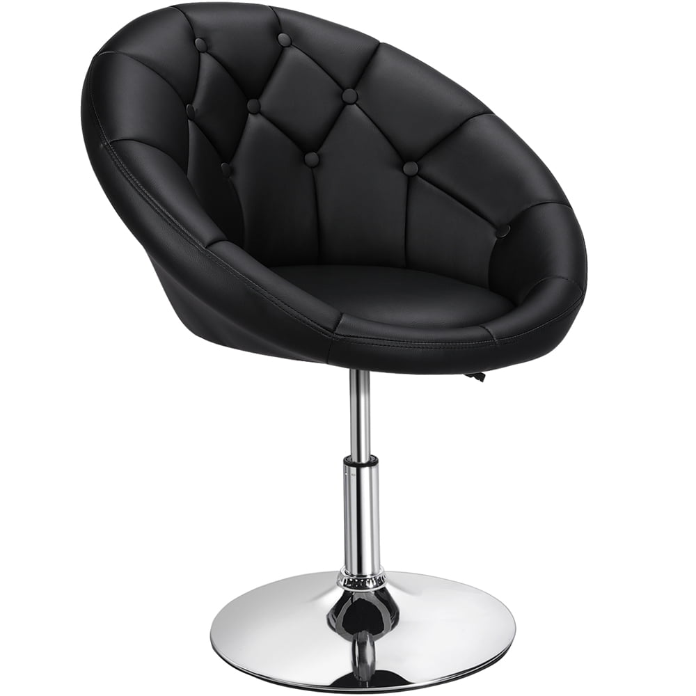 Ember Interiors Modern Tufted Barrel Swivel Accent Chair， Black Faux Leather