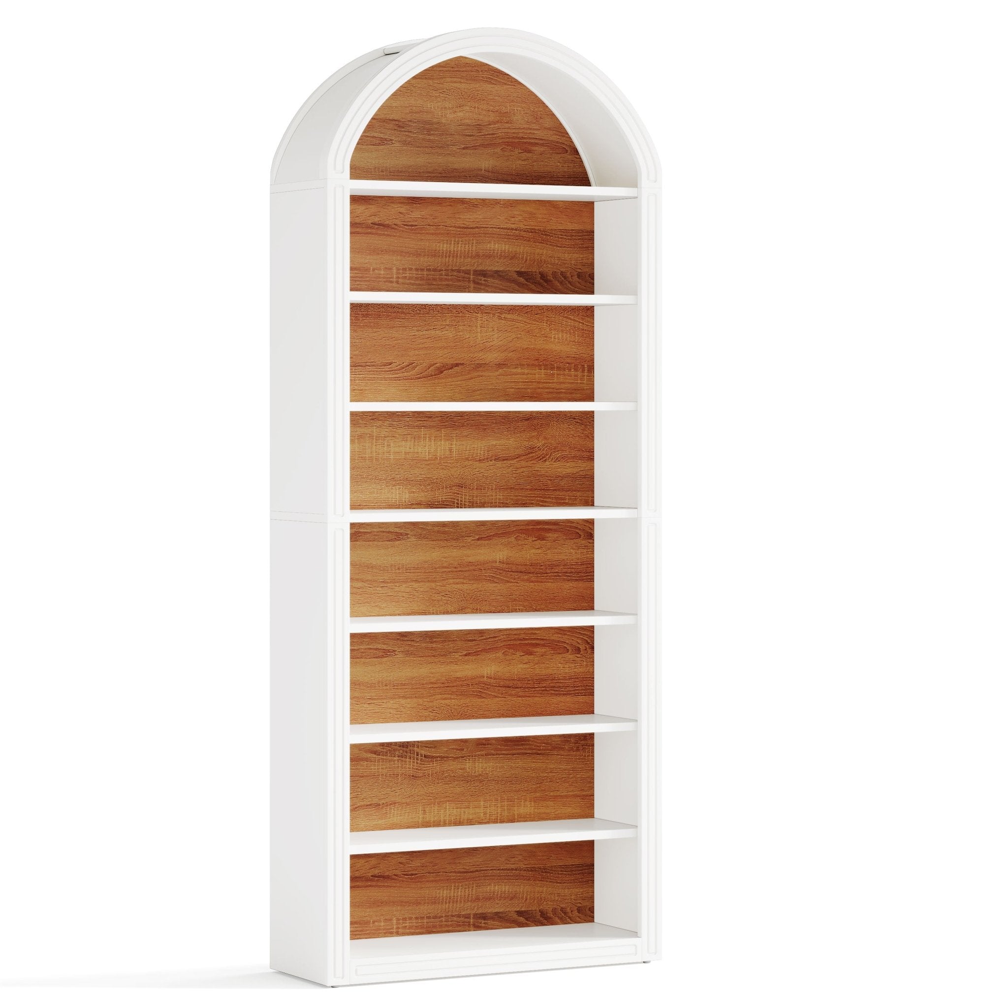 78.7 Bookshelf, Wooden Arched Bookcase Display Shelving Unit