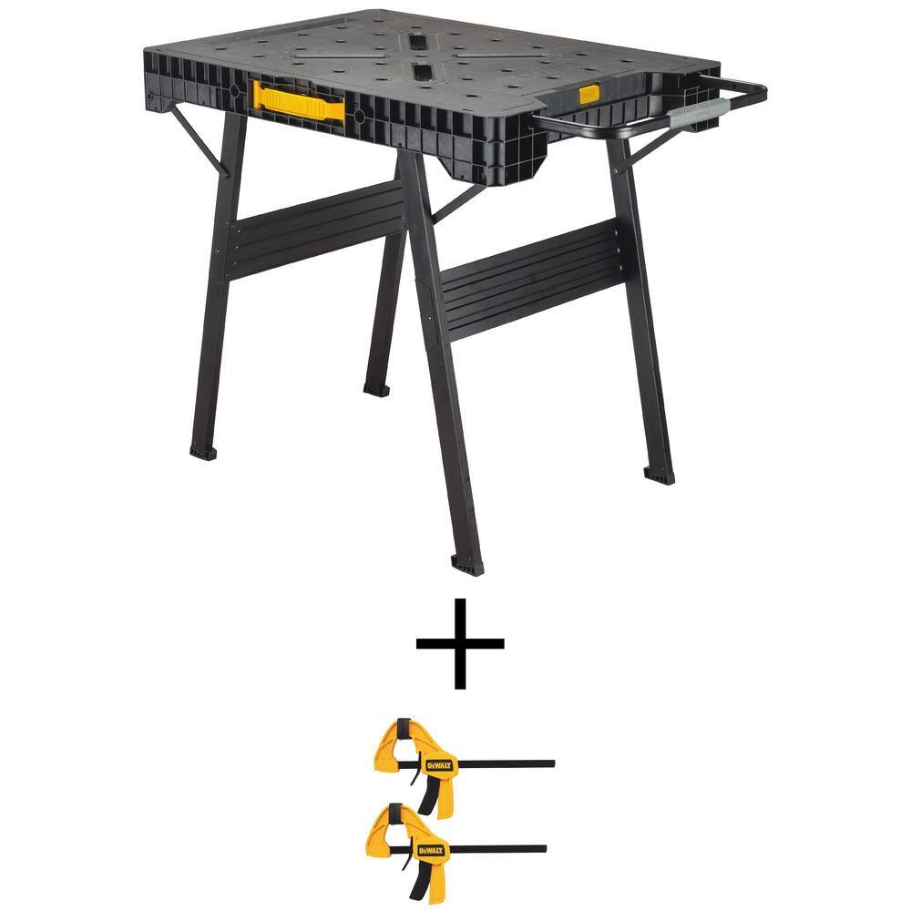 DW 33 in. Folding Portable Workbench Sawhorse and 12 in. Medium Trigger Bar Clamp (2 Pack) DWST11556W83158