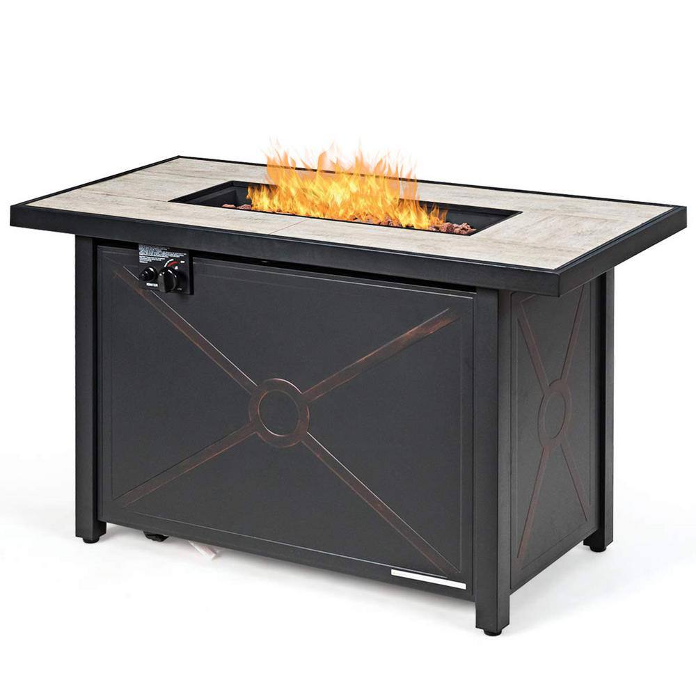 Alpulon 42 in. Outdoor Metal Rectangular Propane Gas Fire Pit Table with Table Cover ZMWV303