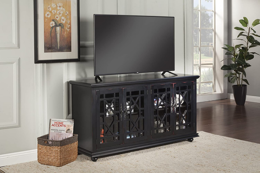 Transitional TV Console  Unique Trellis Patterned Doors   Traditional   Entertainment Centers And Tv Stands   by Decorn  Houzz