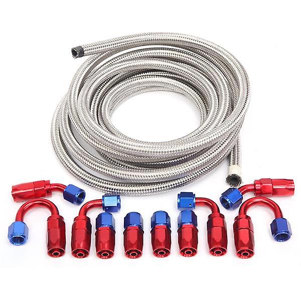 6an 16-foot Universal Silver Fuel Pipe 10 Red And Blue Connectors 42713