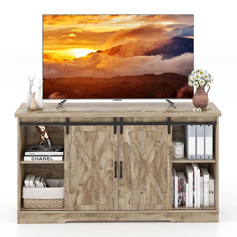 Farmhouse Tv Stand Entertainment Center With Adjustable Shelves And Storage Cabinet