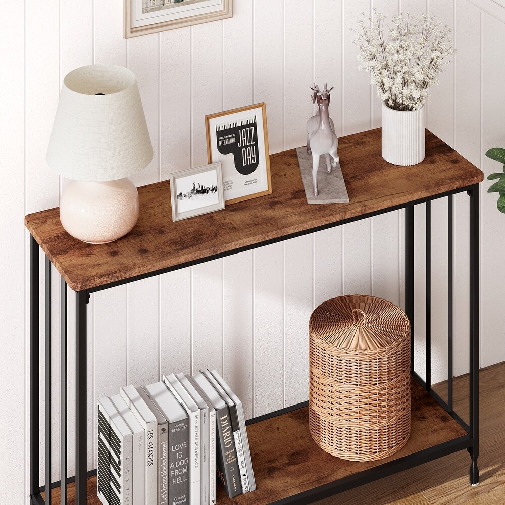 Console Table with Wood Shelf and Metal Frame