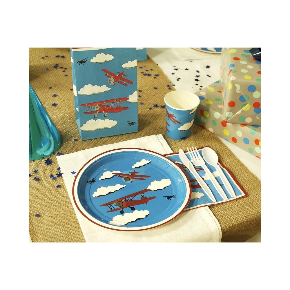 24 Set Kids Airplane Birthday Party Dinnerware Plate Knife Spoon Fork Cup Napkin