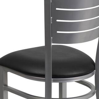 Flash Furniture Hercules Series Silver Slat Back Metal Restaurant Chair with Black Vinyl Seat XUDG60401BKV