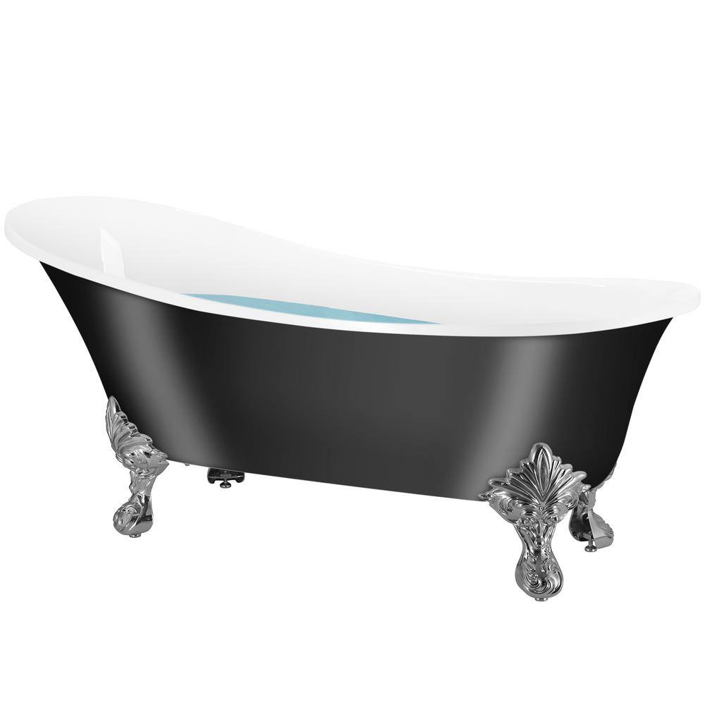 AKDY 60 in. Fiberglass Single Slipper Clawfoot Non-Whirlpool Bathtub in Glossy Black BT0159