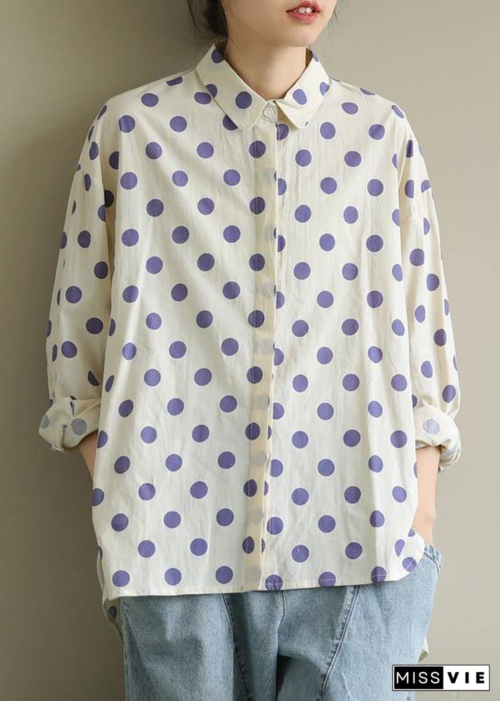 diy lapel low high design clothes Inspiration purple dotted blouses