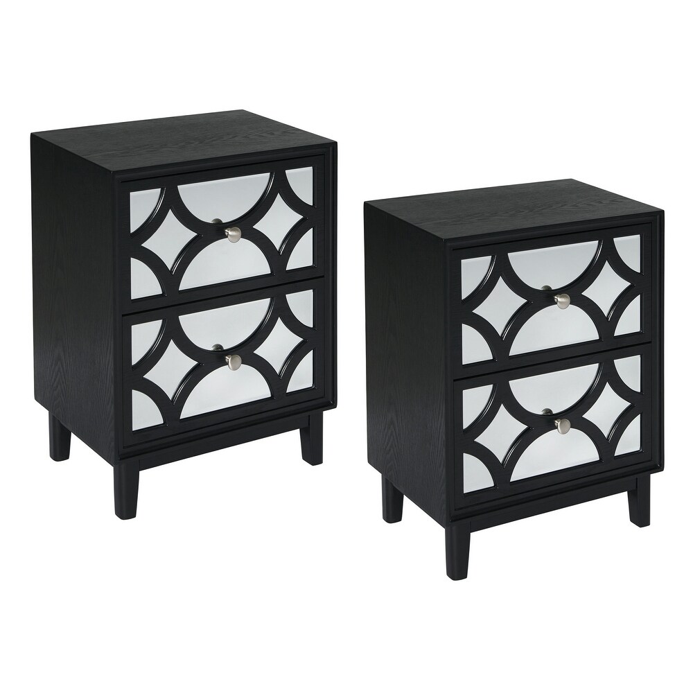 COZAYH 2 Pieces Contemporary Mirror Front 2 Drawer Nightstand