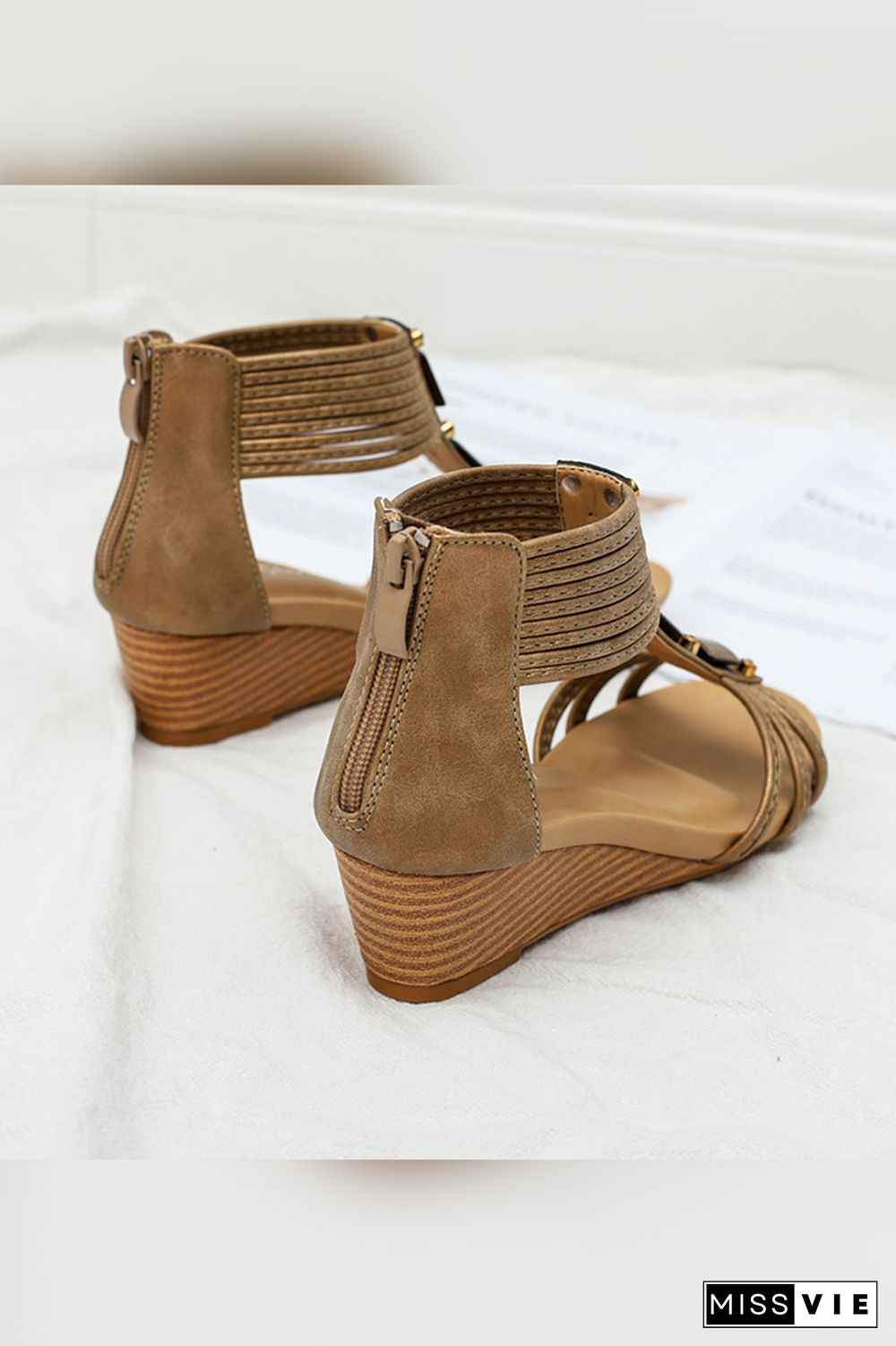 PU Strappy Zipper Platform Sandals