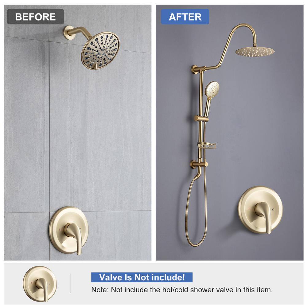 RAINLEX 3-Spray Patterns with 2.2 GPM 10 in. Wall Mount Dual Shower Heads in Spot Resist Brushed Gold RX2001LSJ