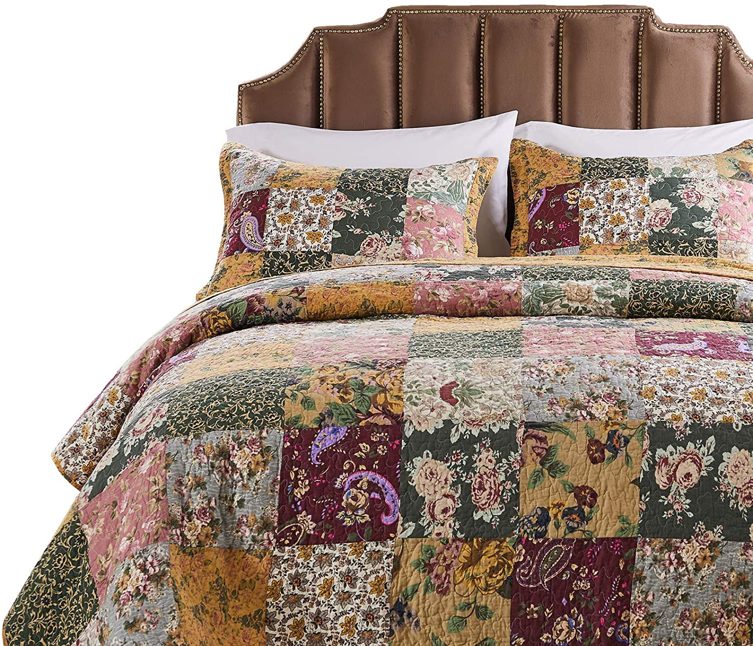 Global Trends Antique Chic Authentic Patchwork Cotton Bedspread Set， 3-Piece King/Cal King