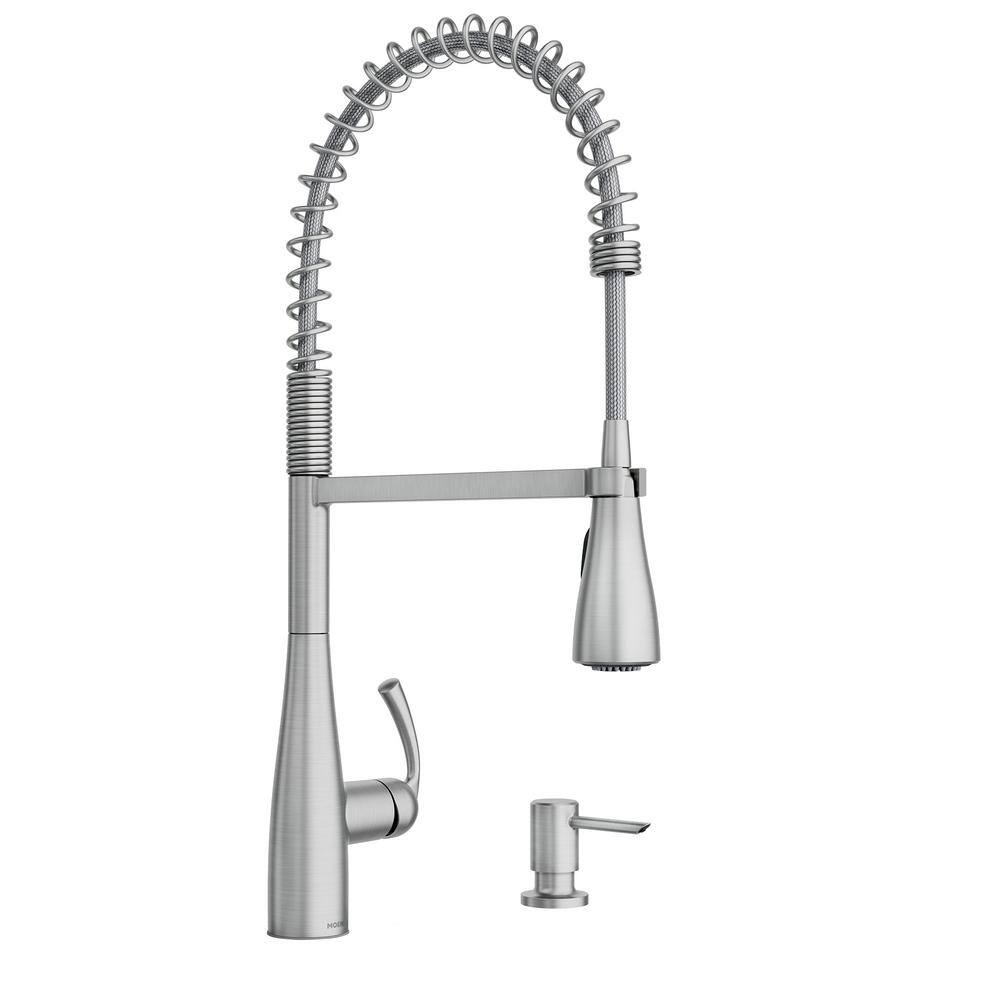 MOEN Essie Single-Handle Pre-Rinse Spring Pulldown Sprayer Kitchen Faucet with Power Clean in Spot Resist Stainless 87814SRS