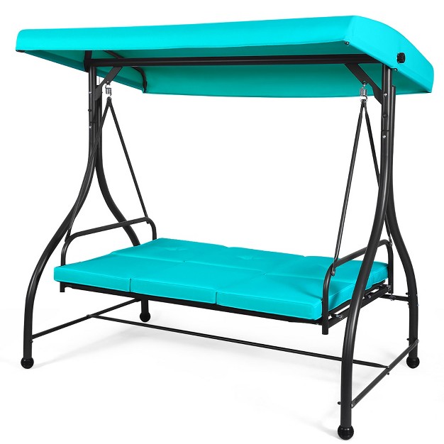 Costway Converting Outdoor Swing Canopy Hammock 3 Seats Patio Deck Furniture Turquoise