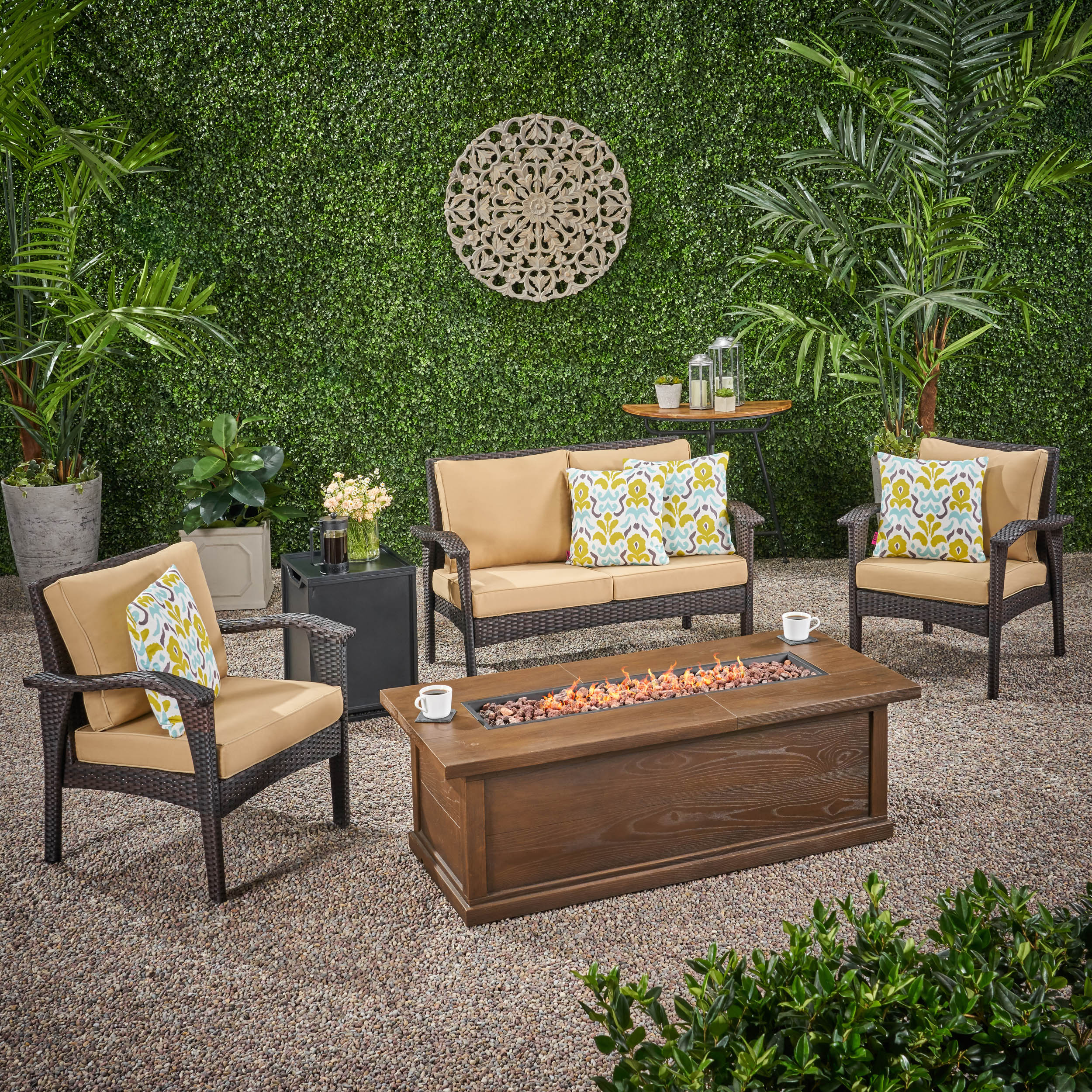 Voyage Outdoor 4 Seater Wicker Chat Set with Fire Pit