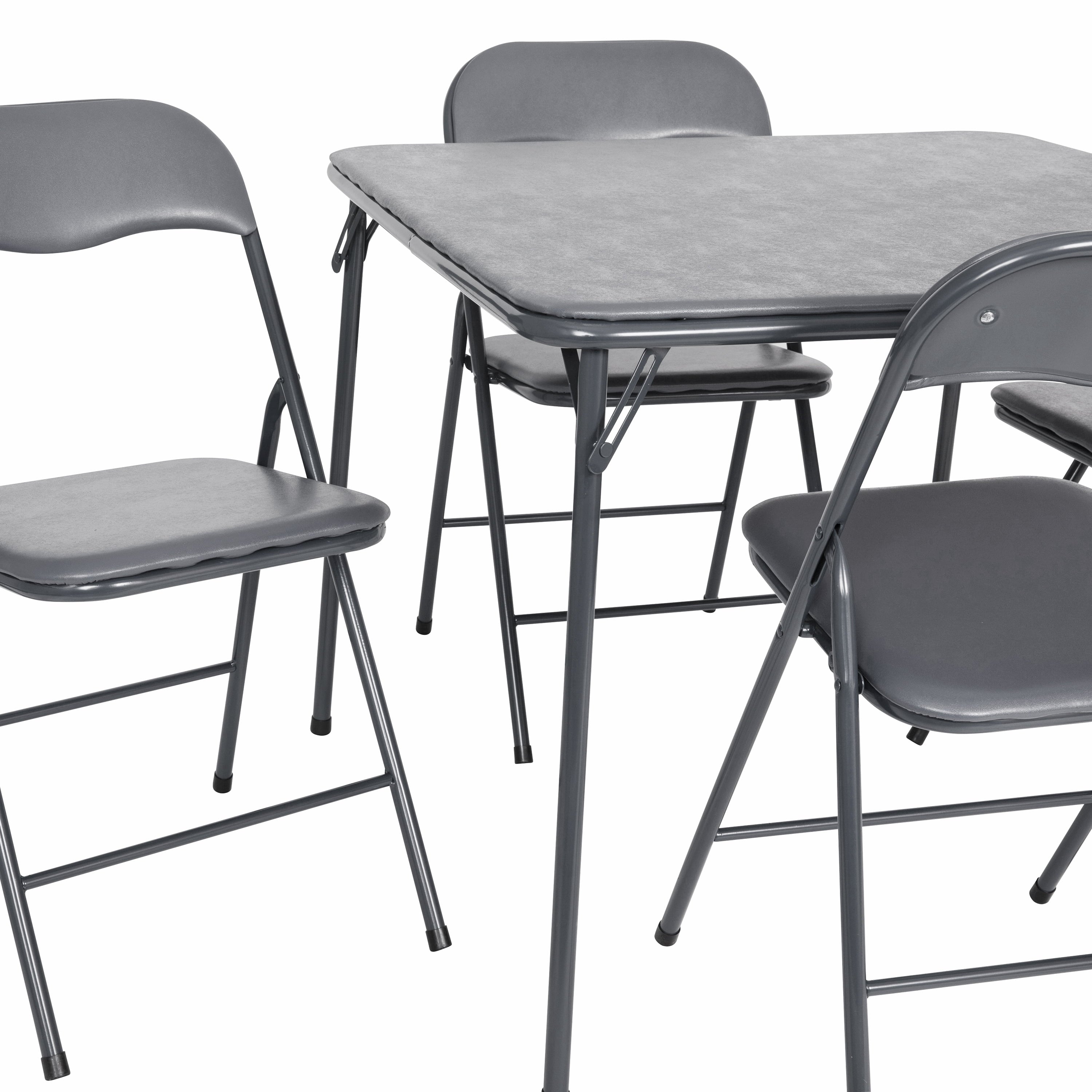 Flash Furniture Vinyl 5-Pcs Folding Game Table and Chair Set， Gray