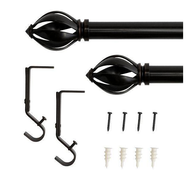 Decorative Drapery Single Rod Set With Acron Cage Finials Oil Rubbed Bronze Lumi Home Furnishings