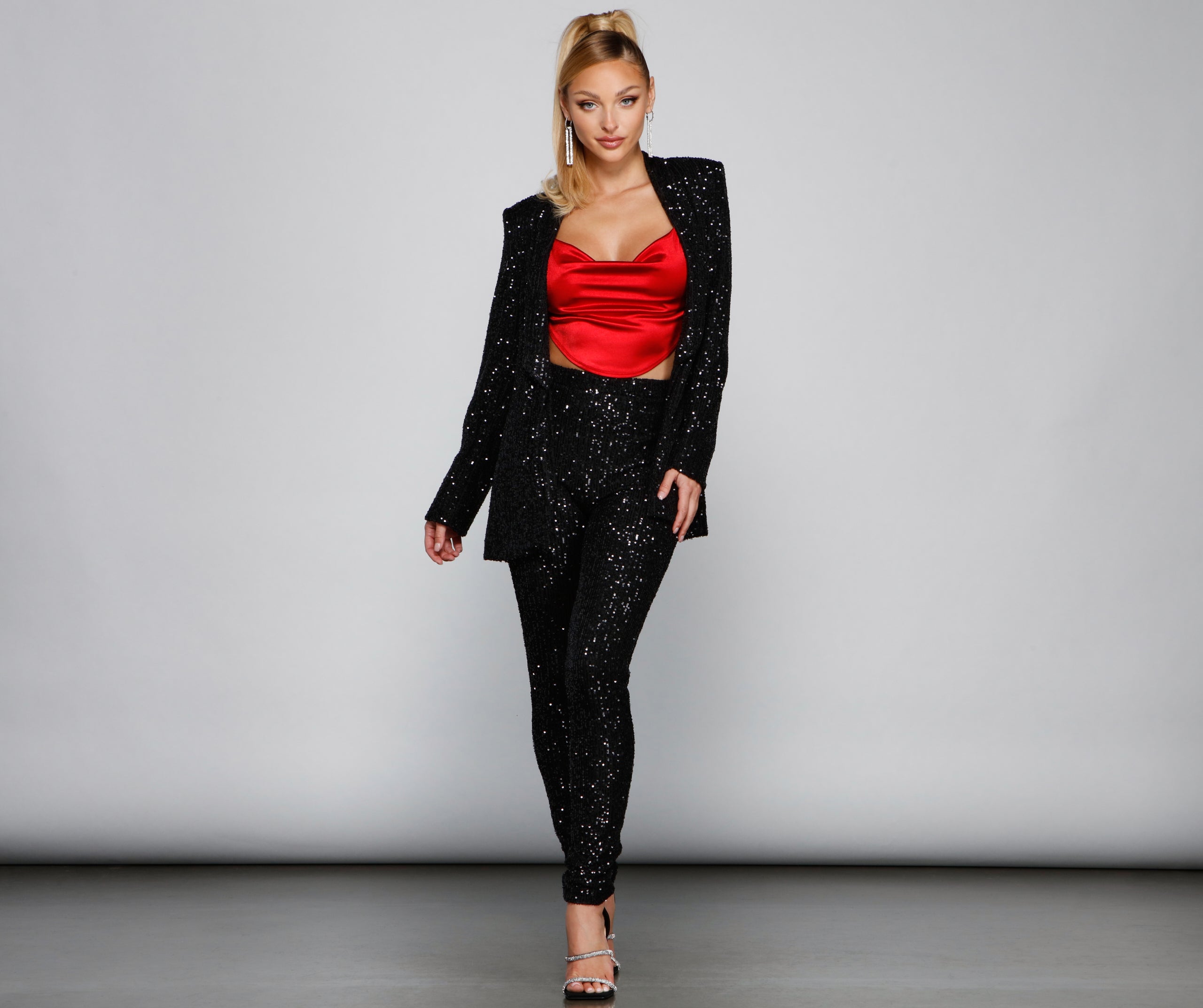 Showtime Chic Sequin Long Blazer