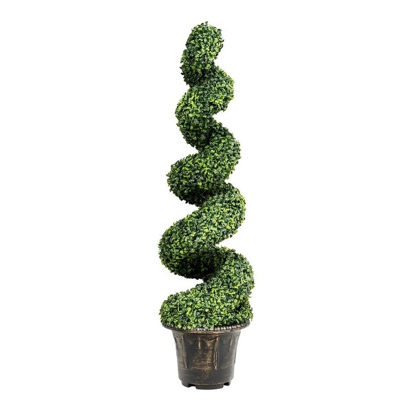 4 ft Artificial Boxwood Spiral Green Leaves Tree