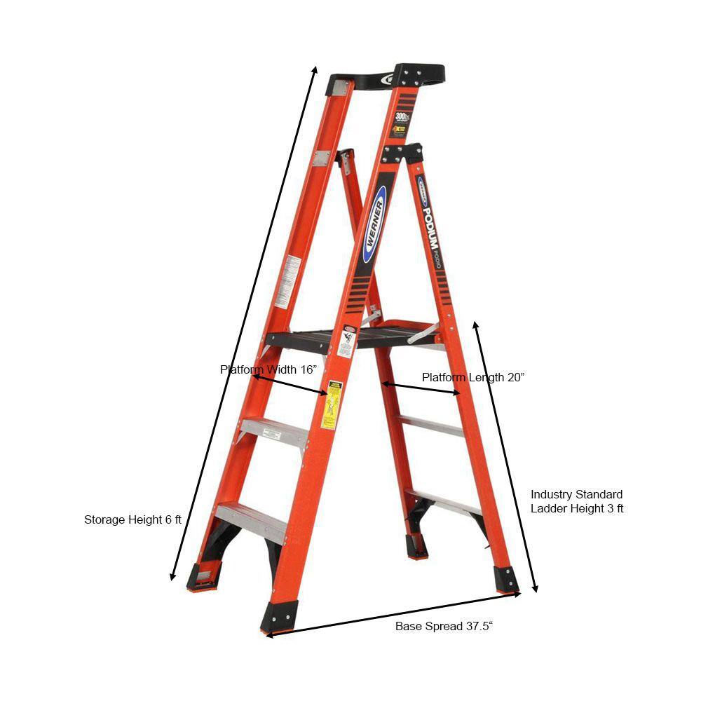 Werner 3 ft. Fiberglass Podium Step Ladder ( 9 ft. Reach Height) with 300 lbs. Load Capacity Type IA Duty Rating PDIA03