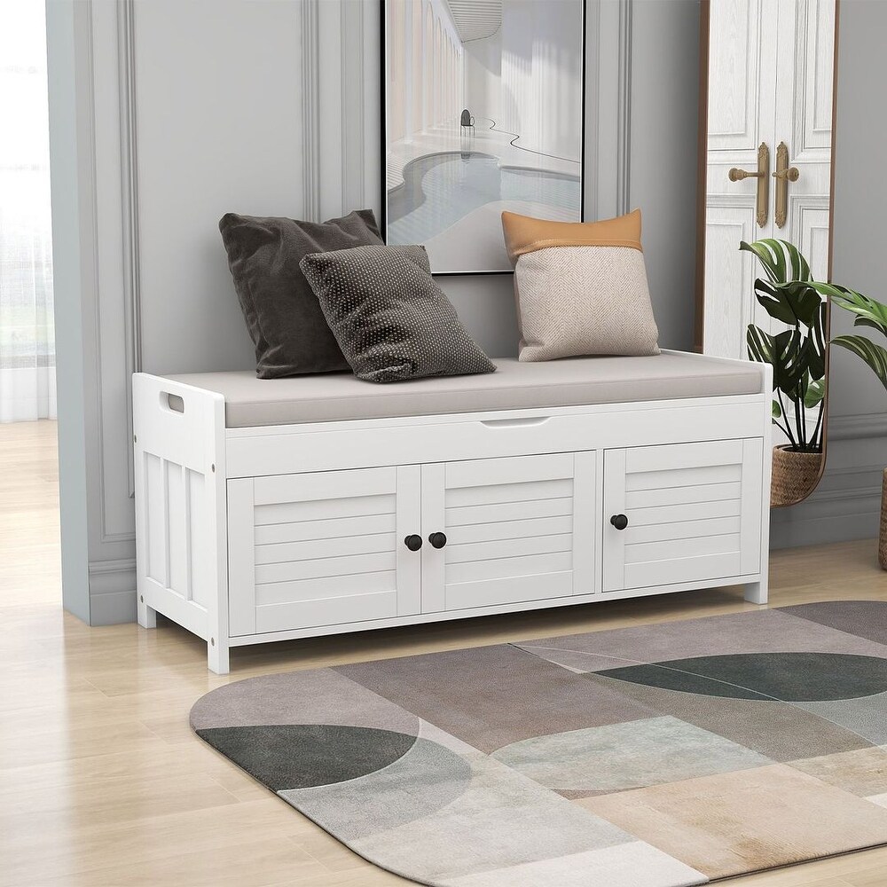 3 drawer Wooden Storage Bench with Cushion