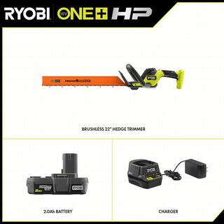 RYOBI ONE+ HP 18V Brushless 22 in. Cordless Battery Hedge Trimmer with 2.0 Ah Battery and Charger P2680