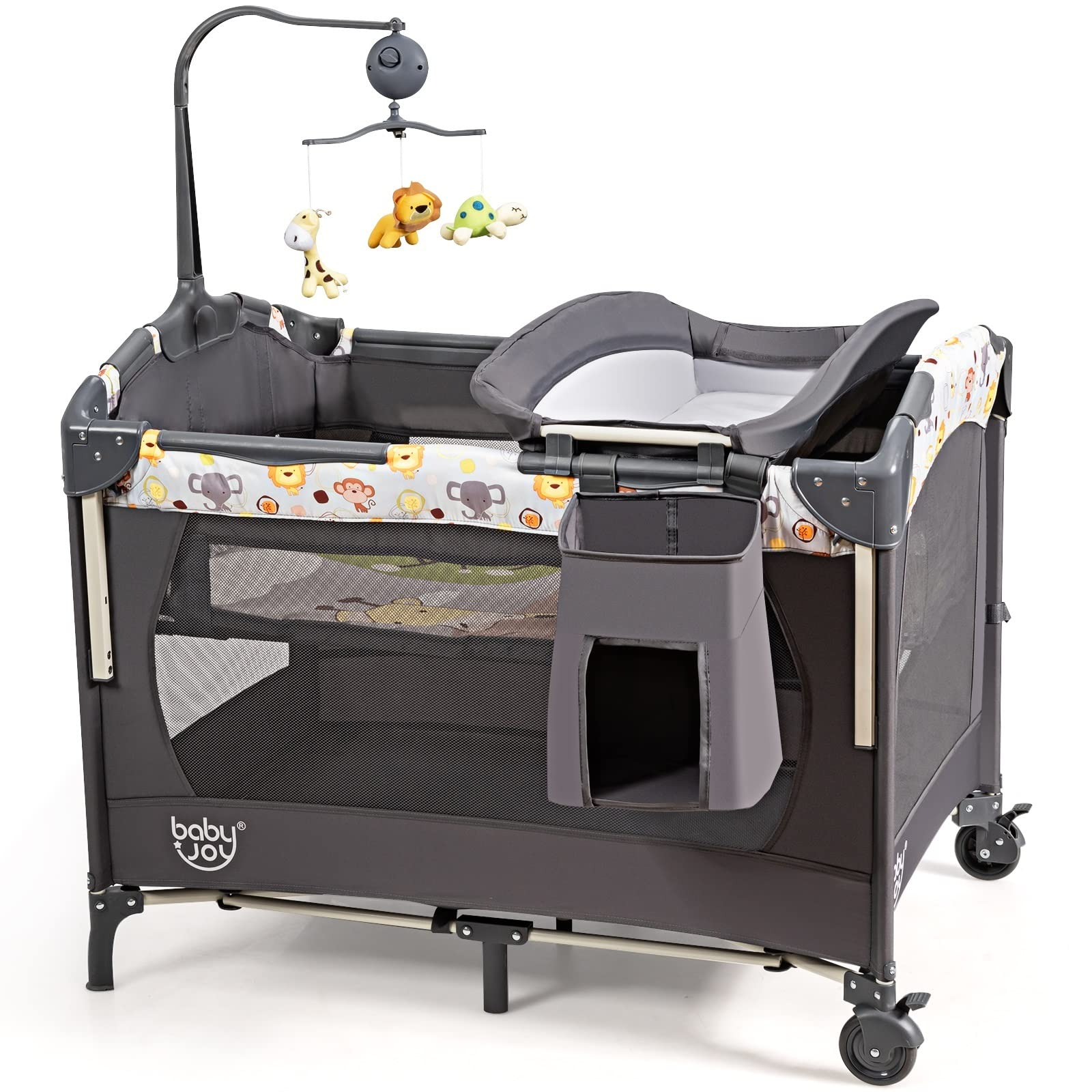 Costzon 4 in 1 Pack and Play, Multifunction Baby Bedside Sleeper with Bassinet, Changing Station and Activity Center