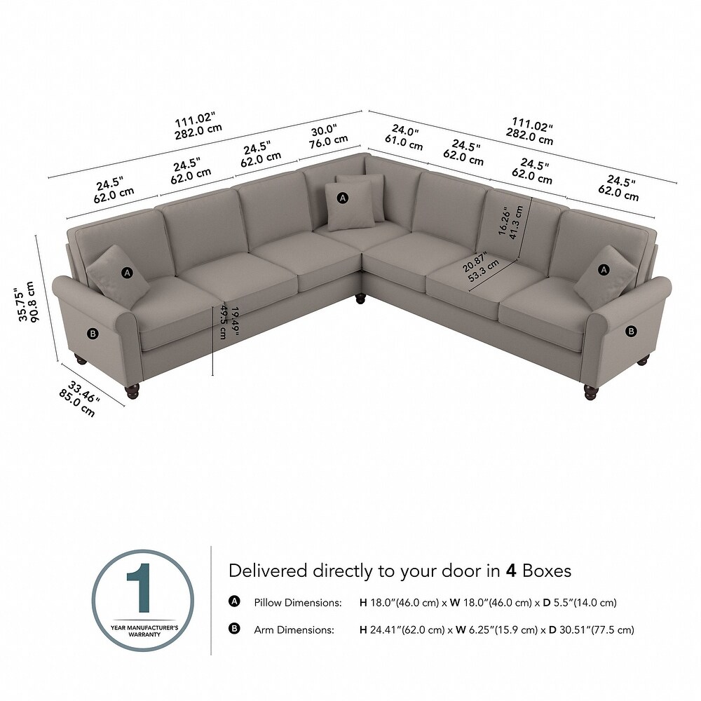 Hudson 111W L Shaped Sectional Couch by Bush Furniture