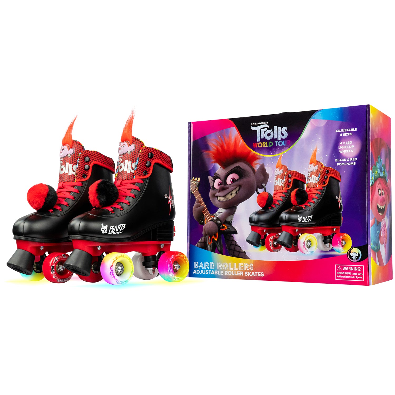 Crazy Skates Trolls Size Adjustable Roller Skates - Featuring Poppy or Barb from Trolls World Tour