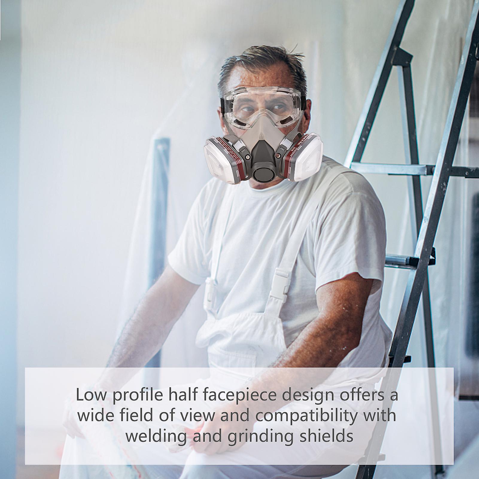 Reusable Respirator Half Facepiece 6200 Gas Mask Breathing Protection Respirators With Safety Goggles For Painting Organic Vapor Welding Polishing Woo