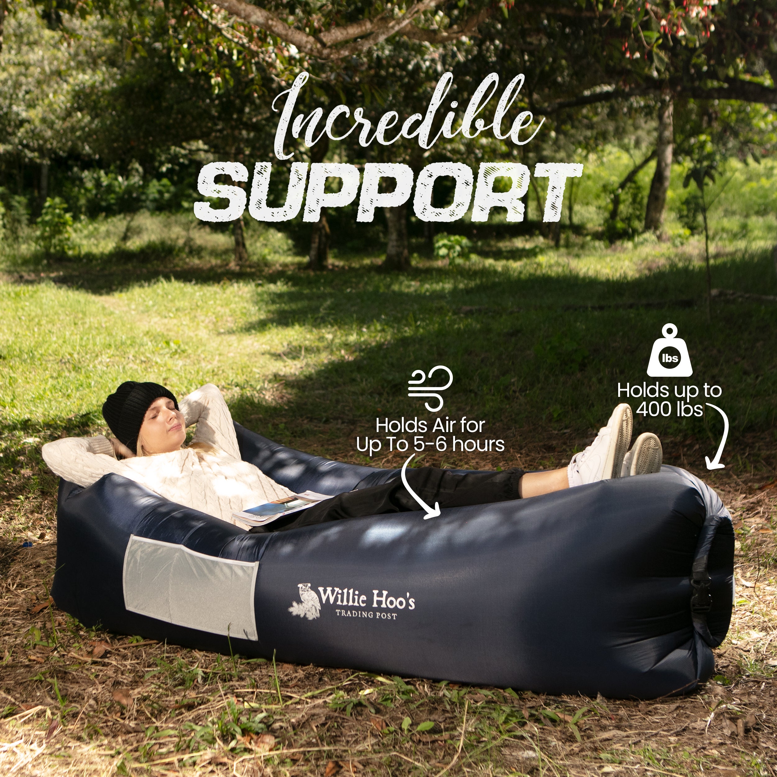 Willie Hoo's Trading Post - Inflatable Lounger - Inflatable Couch for Camping with Anti-Deflation Technology - Air Sofa for Outdoor Events and Festivals - Air Couch with over 400 Pound Weight Limit