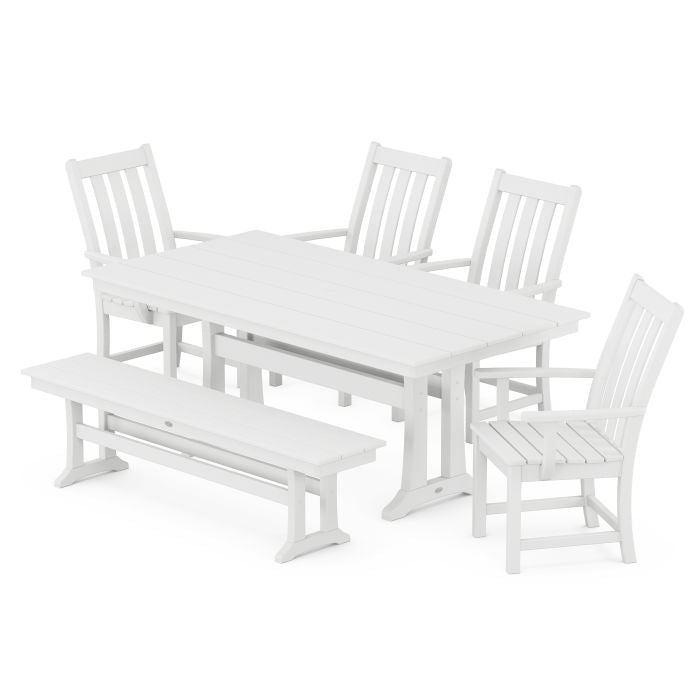 Polywood Vineyard 6-Piece Arm Chair Farmhouse Dining Set with Trestle Legs and Bench PWS740-1