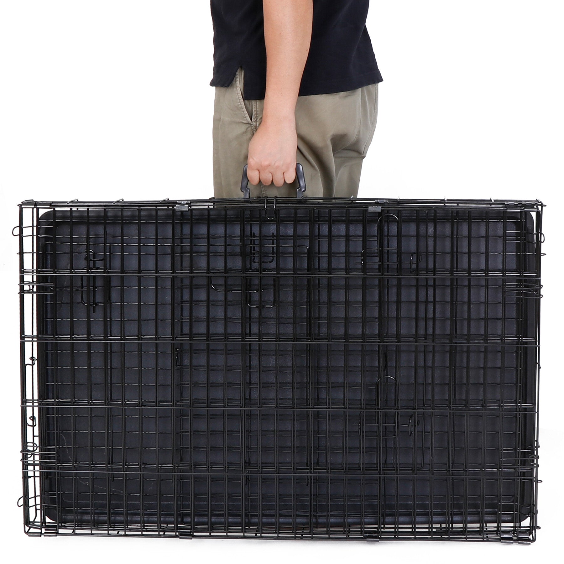 HomGarden 36’’ Foldable Dog Crate Kennel Double Door Steel Dog Cage， Black