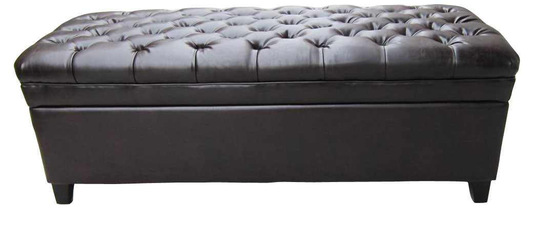 Sheffield Contemporary Button Tufted Brown Faux Leather Storage Ottoman