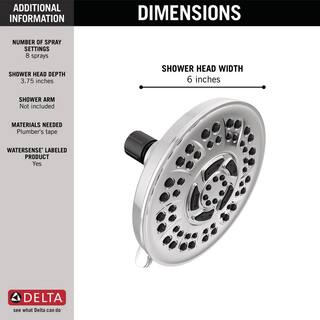 Delta 8-Spray Patterns 1.75 GPM 6 in. Wall Mount Fixed Shower Head in Chrome 75899