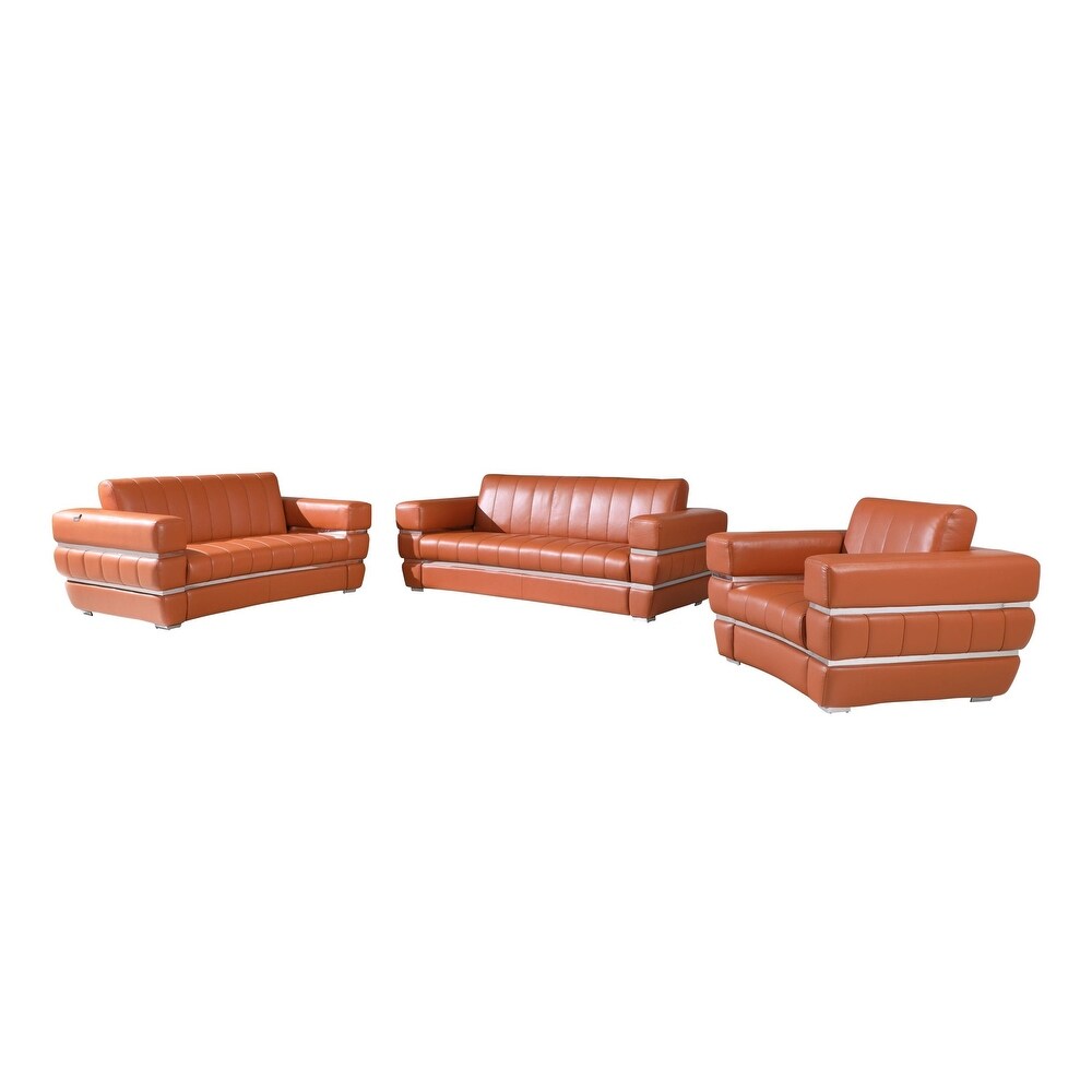 Contemporary Leather Upholstered 3 Piece Living Room Sofa Set