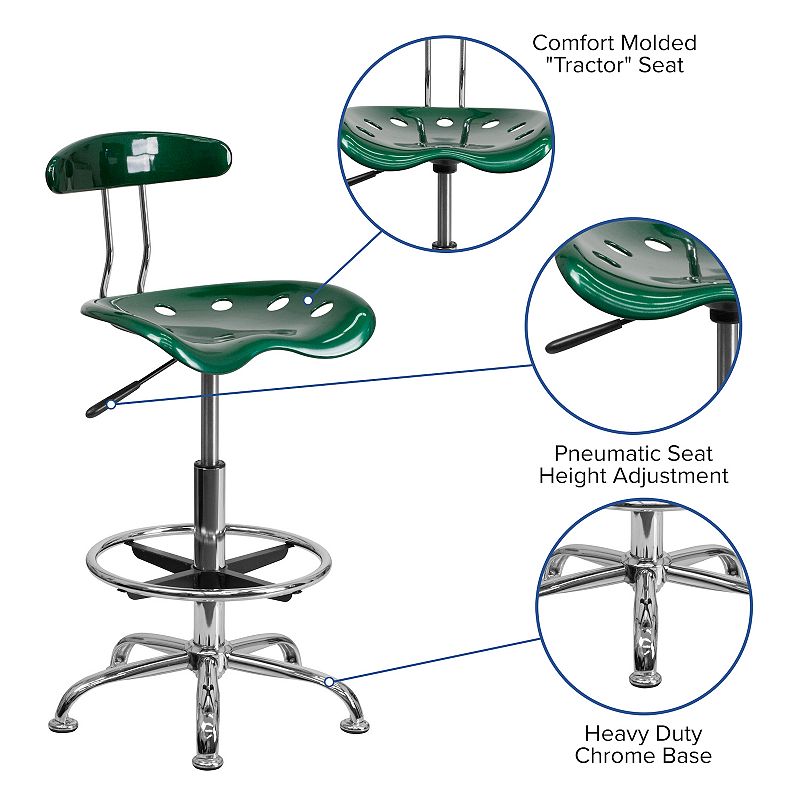 Flash Furniture Bradley Green Tractor Seat Drafting Stool