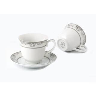 Lorren Home Trends Lorren Home 8 oz. Porcelain TeaCoffee Set Service for 4-Silver Floral Juliette-4