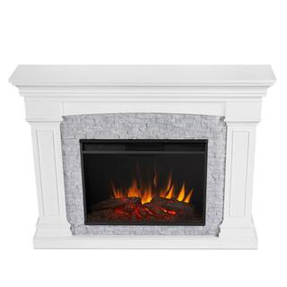 Real Flame Deland Grand 63 in. Freestanding Wooden Electric Fireplace in White 8290E-W