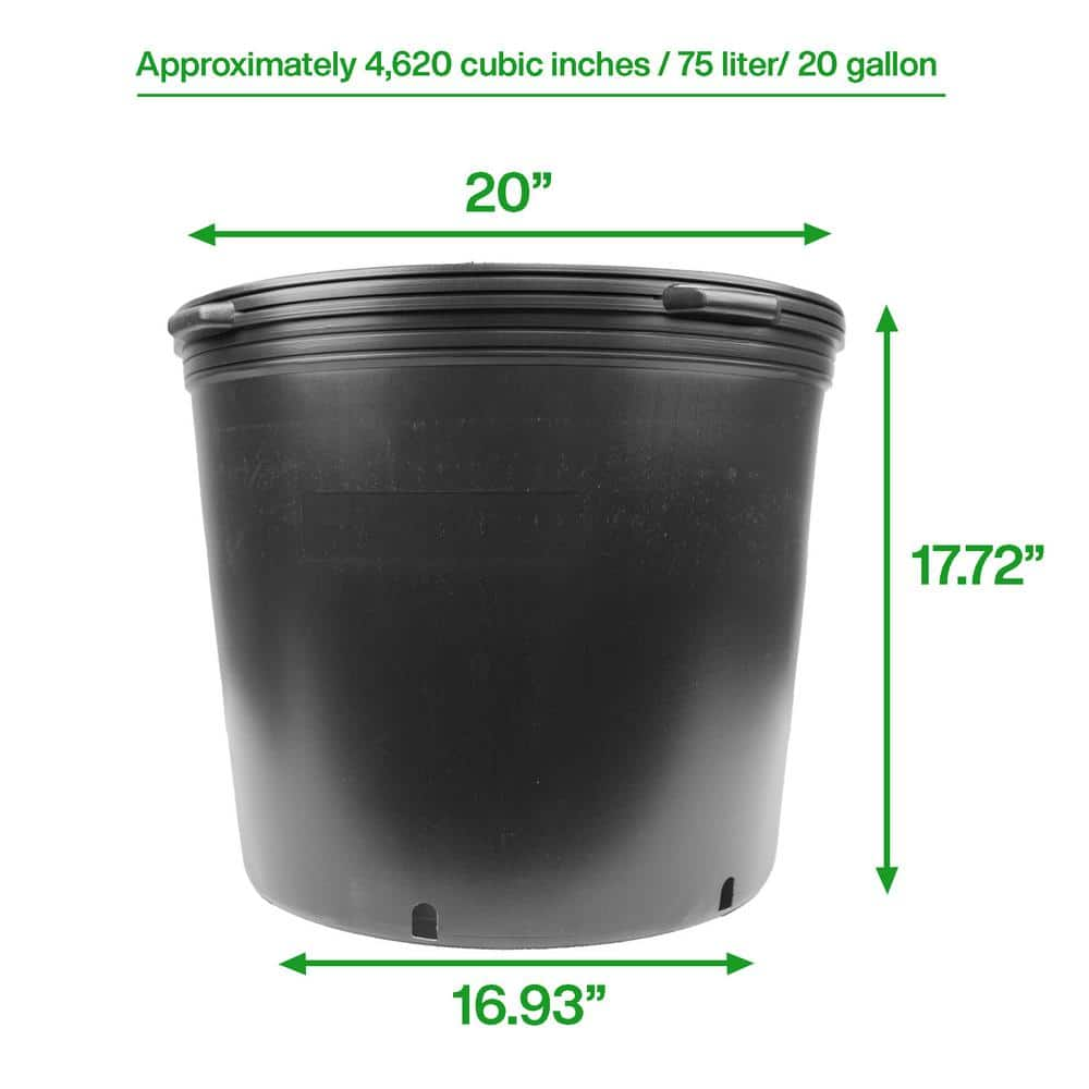 Viagrow 20 Gal. 80 qts. Black Round Plastic Nursery Garden Pots 77.22 l3.17 cu. Ft. (5-Pack) VHPP2000-5