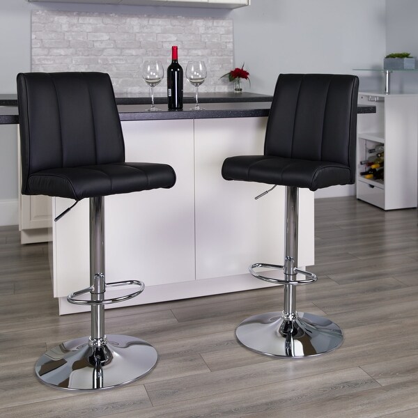 2 Pk. Contemporary Brown Vinyl Adjustable Height Barstool with Panel Back and Chrome Base